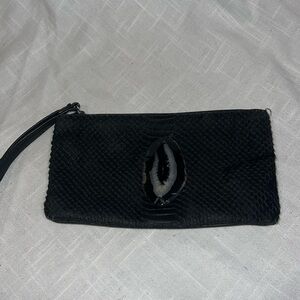 $250 EVOKE women Aspen Black Leather Contrast Small Wristlet